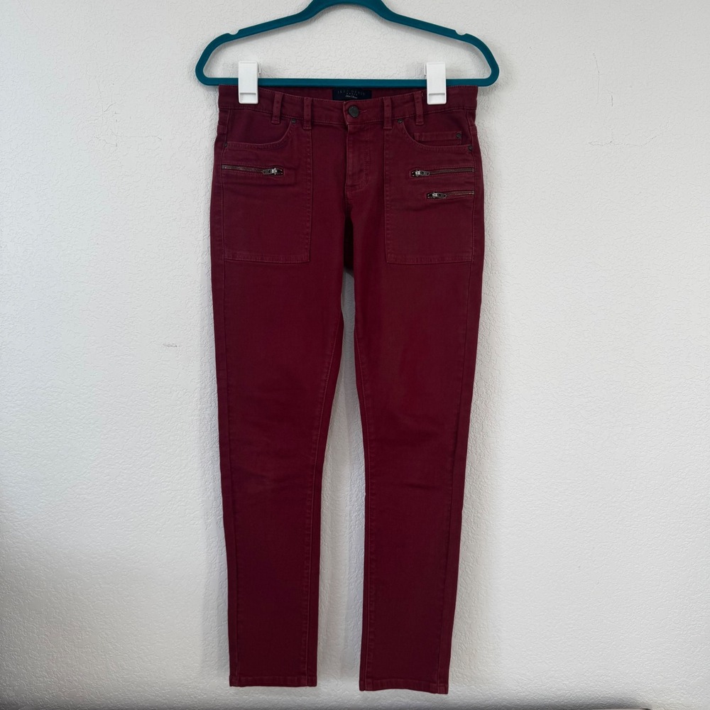 IKKS DENIM Women Burgundy Slim Fit Zipper Pocket Utility Pants Size 6